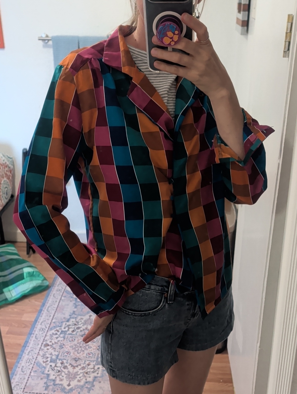 Vintage Diane Von Furstenberg Multicolor Check Button-Up Shirt - Vibrant Plaid